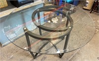 Round glass table with metal base (48" diameter,