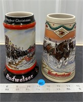 2 Ceramic Budweiser Beer Steins (7"H)