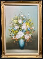 Floral Still Life Oil on Canvas Signed