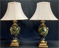 Pair Hand Painted Ceramic Bird Lamps