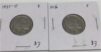 Pair of Vintage Buffalo Nickel coins