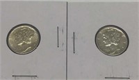 Pair of Vintage 1944 Mercury Silver Dime coins