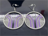 Silver and Purple Circle Earrings