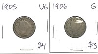 Pair of Antique Liberty V Nickel coins graded