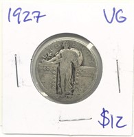 Vintage 1927 Standing Liberty Silver Quarter coin