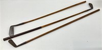 3 Antique Wooden Shaft Golf Clubs