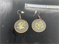 Bronze Color Earrings with Flower Print