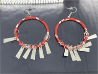 Silver and Red Earrings