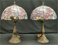 2 Lamps w/ Floral Glass Shades