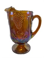 Amber Carnival Glass Footed Pitcher