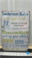 Decorative tin sign (8" x 12") - Bathroom Rules