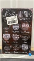 Decorative tin sign (8" x 12") - Coffee Menu