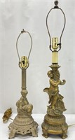 2pc Vintage Brass Cherub Lamps
