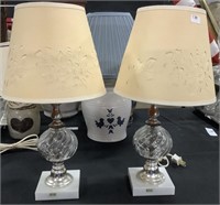 2 Small Marble Base Glass Lamps.
