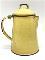 Vintage Yellow and Brown Enamel Ware Pitcher 6.5”