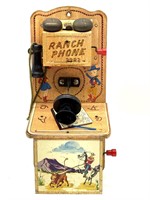 Vintage Ranch Phone Tin and Wood Toy 6” x 4.5” x