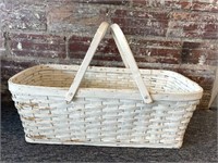 Vintage Wicker and Wood Baby Bassinet Basket
