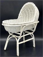 Vintage Wicker and Wood Baby Doll Bassinet on