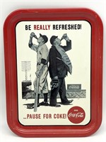 Vintage Coca-Cola Baseball Metal Tray 10.5” x 14”