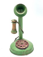 Vintage Toy Tin and Wood Candlestick Phone 8”