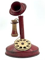 Vintage Tin Toy Candlestick Phone 8”