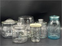 Glass Jars and Vase 6.75” - One is antique marked