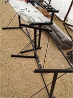 L shape 2 tier steel framed desk with glass top