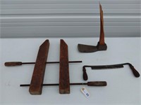 Vintage Woodworking Tools, Draw Knife, ADZ & Wood