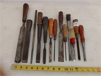 13 Wood Chisels, Various Makers