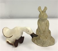 Cast Iron Rabbit Door Stop and Decorative Duck