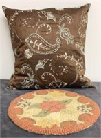 Embroidered Pillow and Hooked Seat Cover