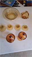 Amber glassware, candle holder, serving bowl
