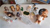 Ceramic and glass dog figurines