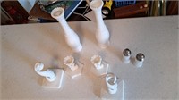 Milk glass, 12inch vases, candle holders,  salt
