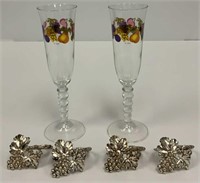 Champagne Flutes by Cerve, 4 Signed Napkin Rings