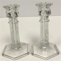 Pair Etched Glass Candlesticks