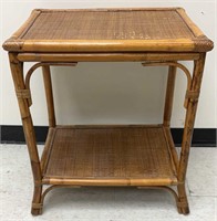 Rattan and Wood Side Table