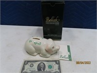 BELLEEK 7" Piggy Bank w/ Shamrocks Boxed