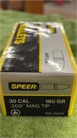 308 cal bullets. Unopened box Speer 180 gr.