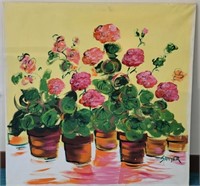 Large Floral Painting on Canvas by Sawyer