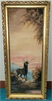 Antique Painting of Elk On Canvas Anna Hanna