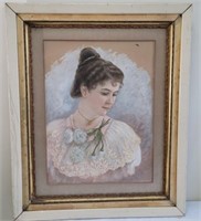 Vintage Framed Victorian Style Painting of Lady