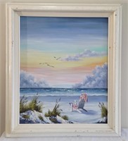Framed & Signed Painting on Canvas of the Beach