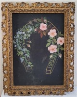 Antique Painting on Canvas of Floral Horseshoe