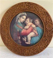 Painting of Mary & Jesus with Hand carved Frame