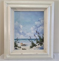 Framed & Signed Painting on Canvas of Beach