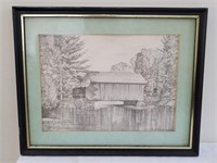 Framed Pencil Sketching of Old Sturbridge Village