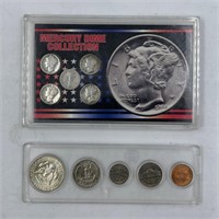 Lot with Mercury silver dime collection. and a 196