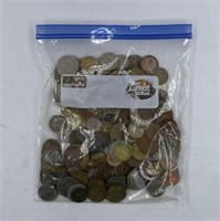 Large bag lot of foreign coins: Israel, Hong Kong,