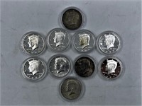 Lot of 10 Kennedy silver half dollars 1964 x4, 200